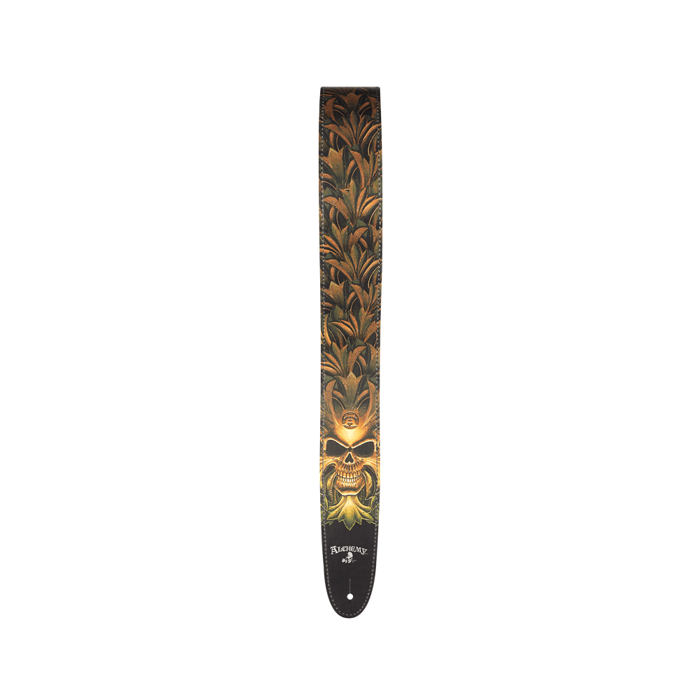 D'Addario 25LAL04 Alchemy Leather Guitar Strap Green Skull